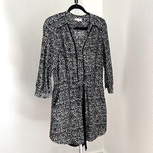Rebecca Taylor 100% silk size 2 black and white drawstring tunic dress